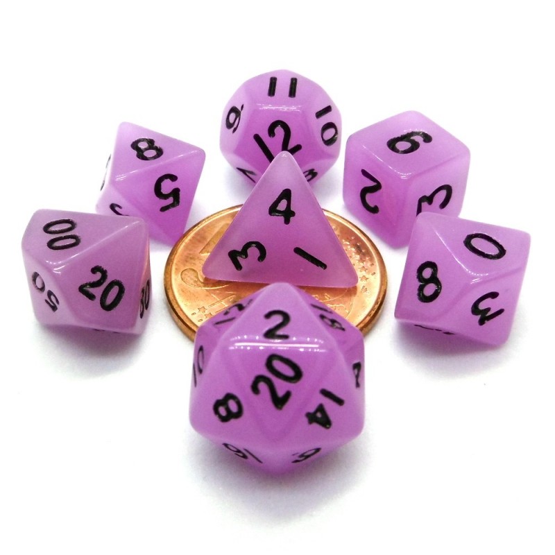Mini - Set di dadi Fosforescenti (Viola / Neri)