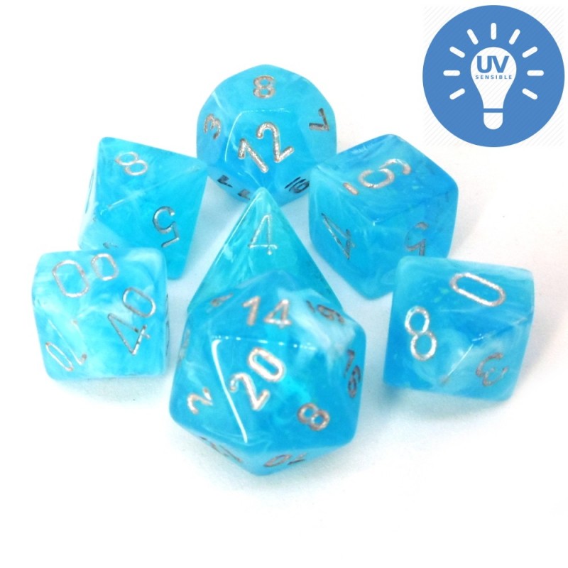Fosforescenti - Set di dadi Luminary (Blu cielo / Argento)