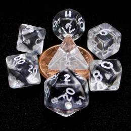 Set di dadi Mini: Trasparente / Bianco