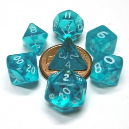 Mini - Set di dadi Trasparenti (Ciano / Bianco)