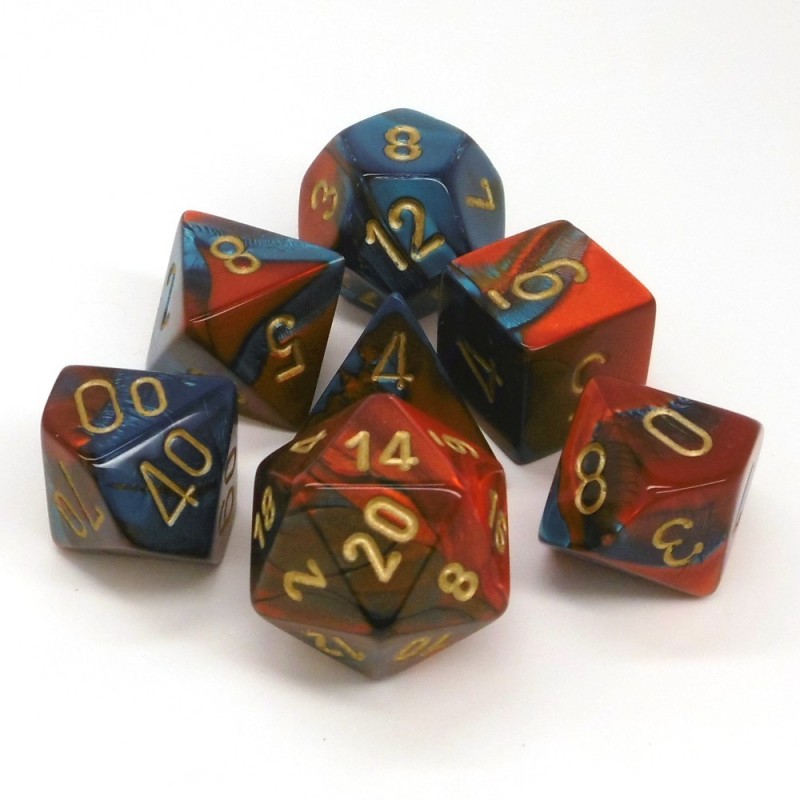 Gemini - Set di dadi (Rosso-Ciano / Oro)