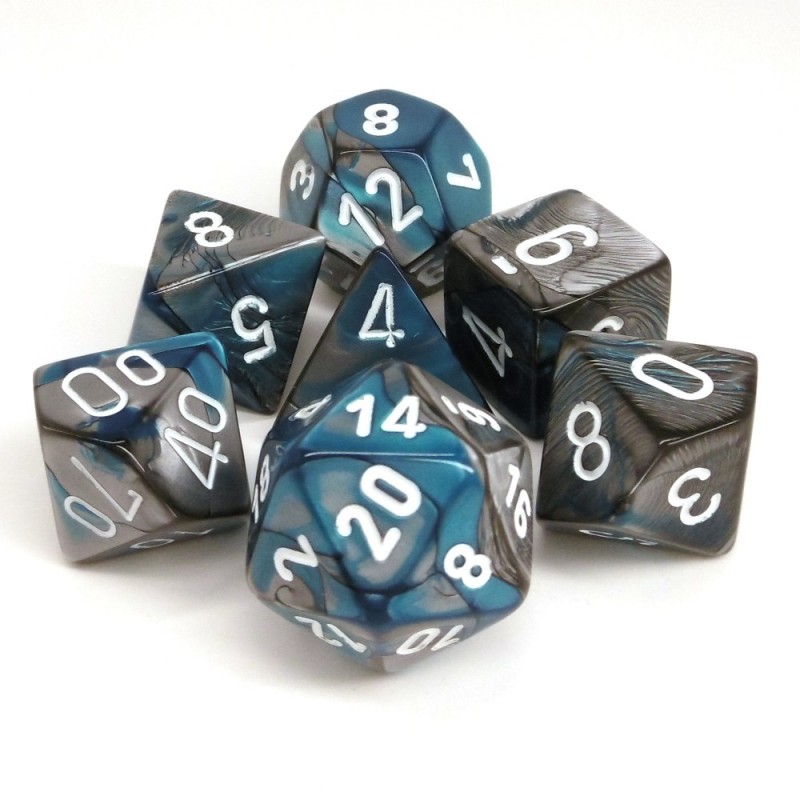 Gemini - Set di dadi (Acciaio-Ciano / Bianco)